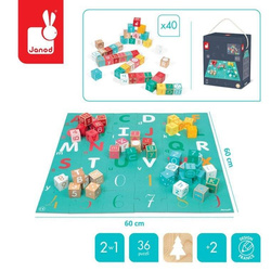 Janod - Wooden blocks with Kubix puzzle Letters and numbers 40 elements 2+