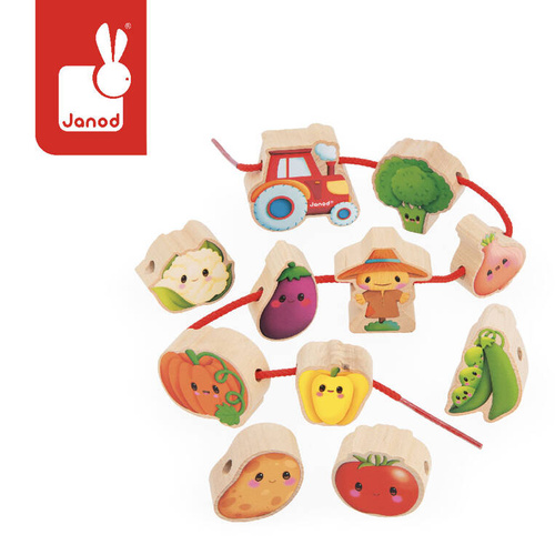 Janod -  Nawlekanka z drewnianymi warzywami Farma 2+