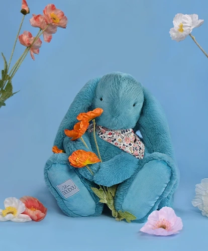 DOUDOU – Lapin Fleurette plush rabbit by Doudou et Compagnie, 50 cm, turquoise