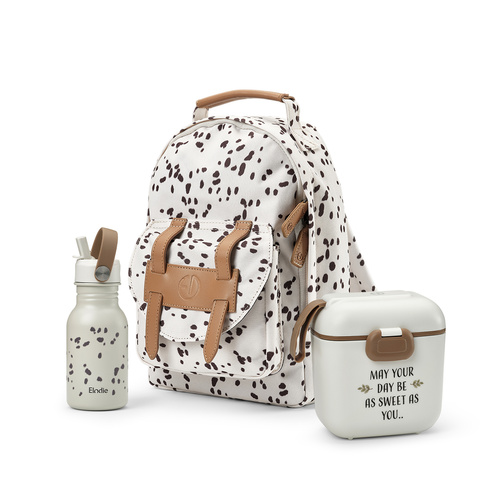 Elodie Details - BackPack MINI Backpack - Dalmatian Dots + Water Bottle - Dalmatian Dots + Lunchbox - Vanilla White - SET