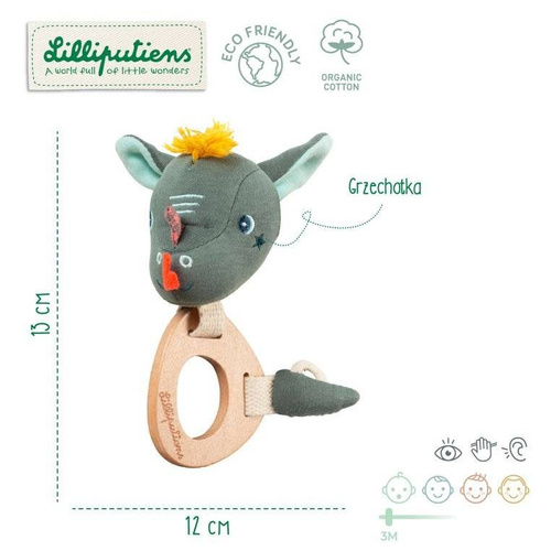 LILLIPUTIENS - Rattle with a wooden teether Dragon Joe 3 m + ECO