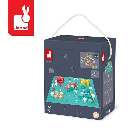 Janod - Wooden blocks with Kubix puzzle Letters and numbers 40 elements 2+