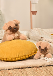 DOUDOU – Les P'tits Relax weighted plush pug dog, Histoire d'Ours, 30 cm, white