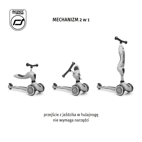 SCOOTANDRIDE - Highwaykick 1 Push and Go 2in1 Ride-on and Scooter with Handle for 1-5 Years, Miffy Ash