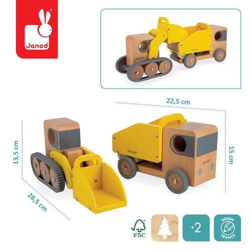 Janod - Tipper and wooden bulldozer Bolid 2+