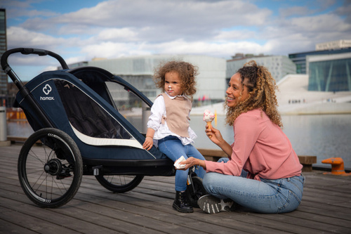 Hamax - Bike trailer for kids BREEZE + Jogger wheel, double- Navy/cream