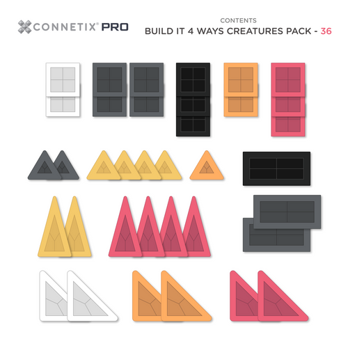 CONNETIX – Magnetic Tiles PRO Build It 4 Ways Creatures Pack - 36 pieces