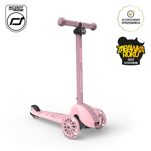 SCOOTANDRIDE - Highwaykick 3S - scooter with 2-in-1 control system and LED wheels, foldable 3+, rose