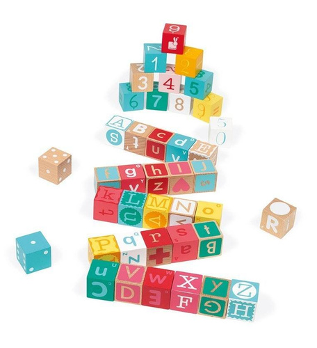 Janod - Wooden blocks with Kubix puzzle Letters and numbers 40 elements 2+