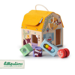 LILLIPUTIENS Drewniany domek manipulacyjny z zamkami Lisek Włamywacz 3 lata+