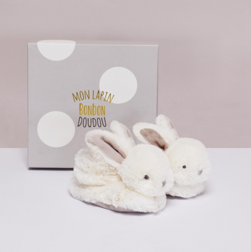 DOUDOU – gift set – Lapin Bonbon baby booties, Doudou et Compagnie, white taupe