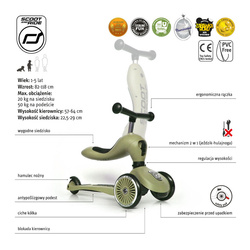 SCOOTANDRIDE - Highwaykick 2in1 Ride and scooter 1-5 years Olive