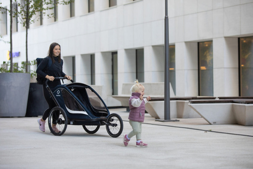Hamax - Bike trailer for kids BREEZE + Jogger wheel, double- Navy/cream