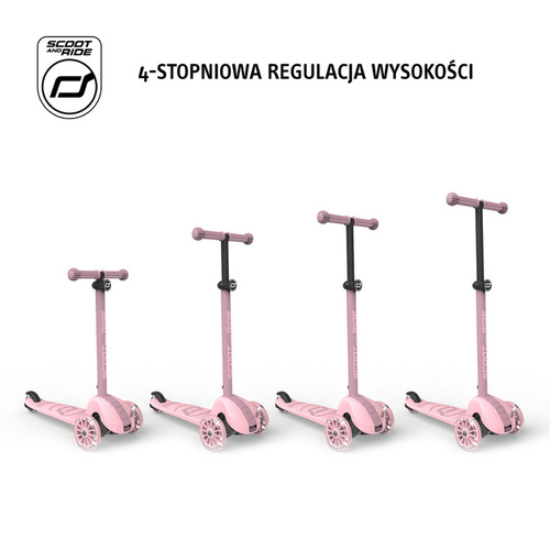 SCOOTANDRIDE - Highwaykick 3S - scooter with 2-in-1 control system and LED wheels, foldable 3+, rose