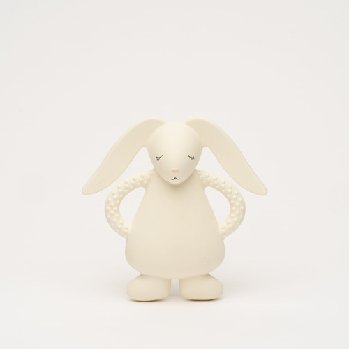 MOONIE - Natural rubber rabbit teether - CREAM