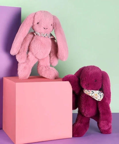 DOUDOU – Lapin Fleurette plush rabbit by Doudou et Compagnie, 35 cm, grenadine pink