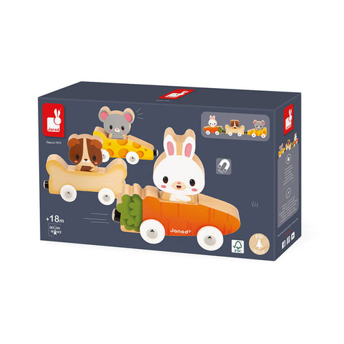 Janod - Magnetic wooden vehicles with pets Farma 18 m+