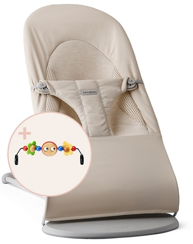 BABYBJÖRN - Bouncer BLISS Woven/Jersey Tri Fabric, Light Beige + Toy Googly Eyes