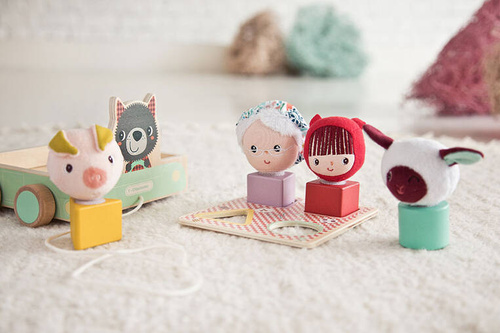 LILLIPUTIENS Drewniany wózek z sorterem do ciągnięcia Wilk Louis 12 m+