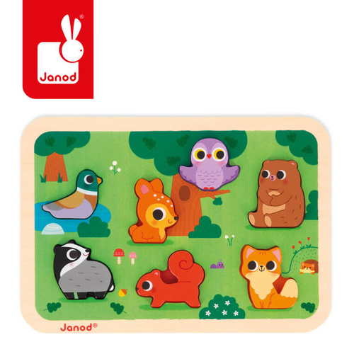 Janod - Puzzle drewniane 3D Las 7 el.,18 m+