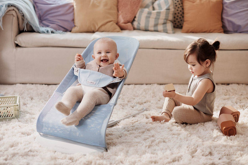 BABYBJORN - Bouncer Balance Soft Light grey frame, Mesh, Sky blue/White