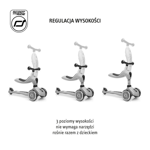 SCOOTANDRIDE - Highwaykick 1 Push and Go 2in1 Ride-on and Scooter with Handle for 1-5 Years, Miffy Ash