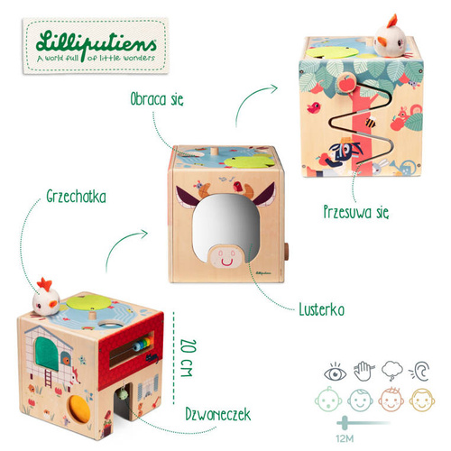 LILLIPUTIENS -Wooden activity cube - Farm 12 m+