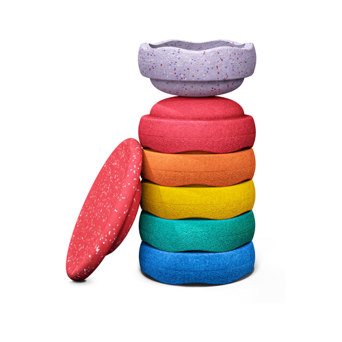 STAPELSTEIN – Set of 6+1 sensory stacking stones for active play: Rainbow Set Winter Special classic