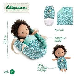 LILLIPUTIENS - Baby doll in a basket with clothes and Ari blanket 12 m +