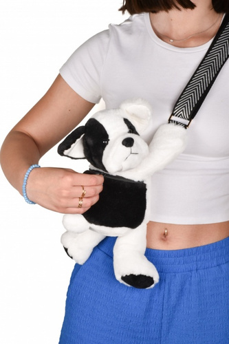DOUDOU – plush dog shoulder bag, Doudou et Compagnie, black and white