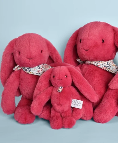DOUDOU – Lapin Fleurette plush rabbit by Doudou et Compagnie, 50 cm, fuchsia