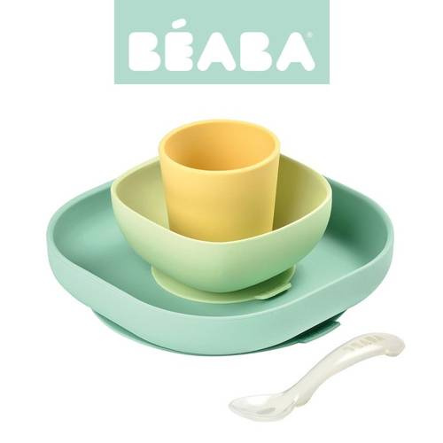 Beaba - A set of silicone dishes with a yellow suction cup