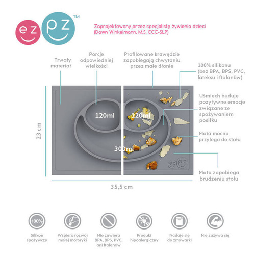 EZPZ - Silicone plate with Happy Mat 2in1 washer, gray