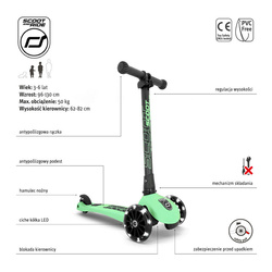 SCOOTANDRIDE - Highwaykick 3 LED - Folding scooter with light-up wheels 3+ Kiwi