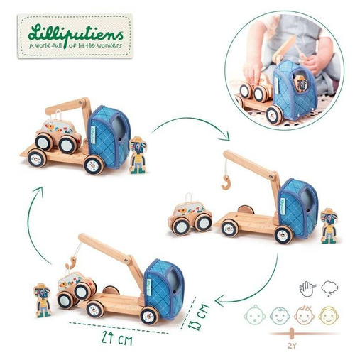 LILLIPUTIENS - Wooden tug with a movable hook and a donkey car Ignace 2 years +