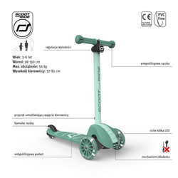 SCOOTANDRIDE - Highwaykick 3S - scooter with 2-in-1 control system and LED wheels, foldable 3+, forest
