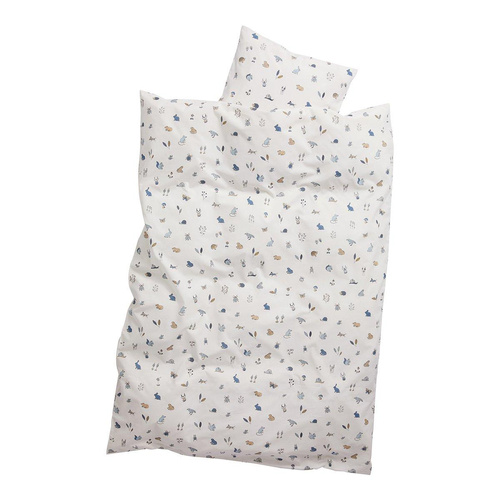 LEANDER - Forest children's bedding, Organic Cotton, 100x140 cm, Dusty blue