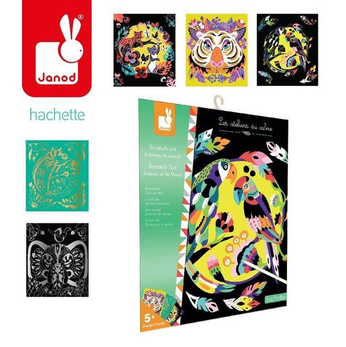 Janod - Creative set for scratching Animals of the world 5+