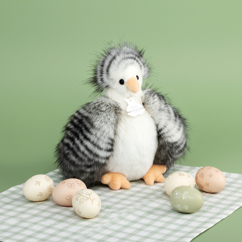 DOUDOU – Poulette plush chicken, Histoire d'Ours, 20 cm, white and grey