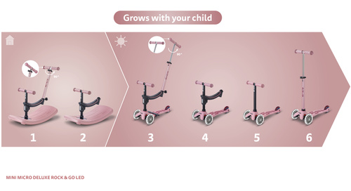 MICRO - swing scooter Mini Deluxe Rock&Go LED, dusty rose