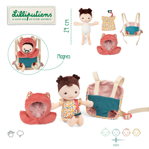 LILLIPUTIENS - Jeanne baby doll in a baby carrier +18m