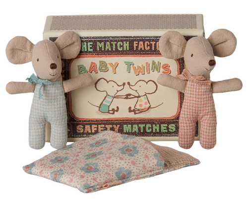 MAILEG - Twins, baby mice in a Matchbox