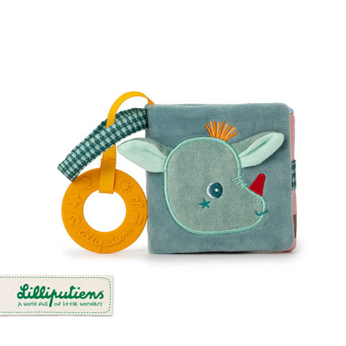 LILLIPUTIENS - Miękka mini-książeczka wielofunkcyjna z silikonowym gryzakiem Smok Joe 6 m+