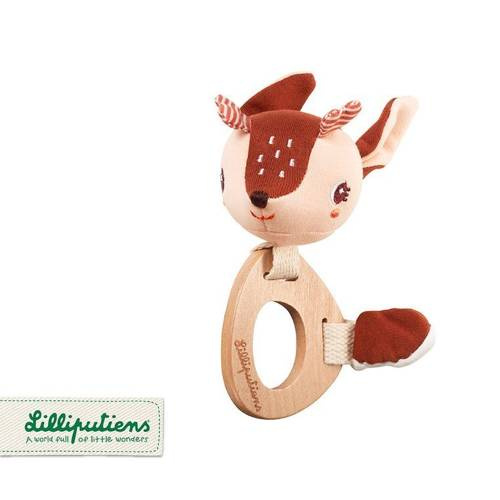 LILLIPUTIENS - Rattle with a wooden teether Roe-deer Stella 3 m + ECO