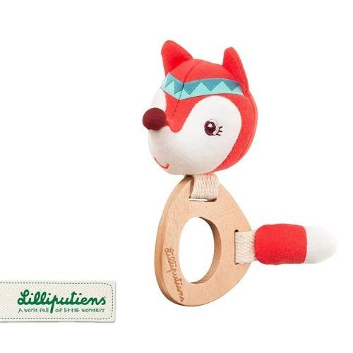 LILLIPUTIENS - Rattle with a wooden teether Alice Fox 3 m + ECO
