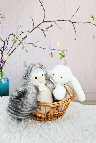 DOUDOU – Poulette plush chicken, Histoire d'Ours, 20 cm, white and grey