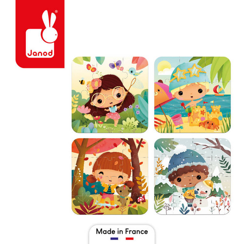 Janod - Progressive puzzle in a suitcase Seasons 4 puzzles - 6, 9, 12 and 16 pieces 2+