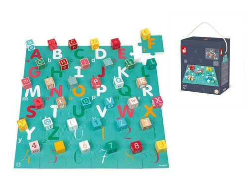 Janod - Wooden blocks with Kubix puzzle Letters and numbers 40 elements 2+