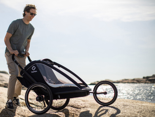 Hamax - Bike trailer for kids BREEZE + Jogger wheel, double- Navy/cream