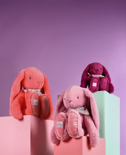 DOUDOU – Lapin Fleurette plush rabbit by Doudou et Compagnie, 50 cm, coral